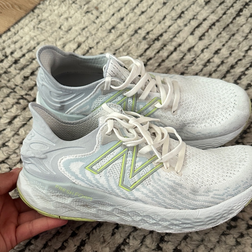 New Balance White and Lime Athletic Shoes